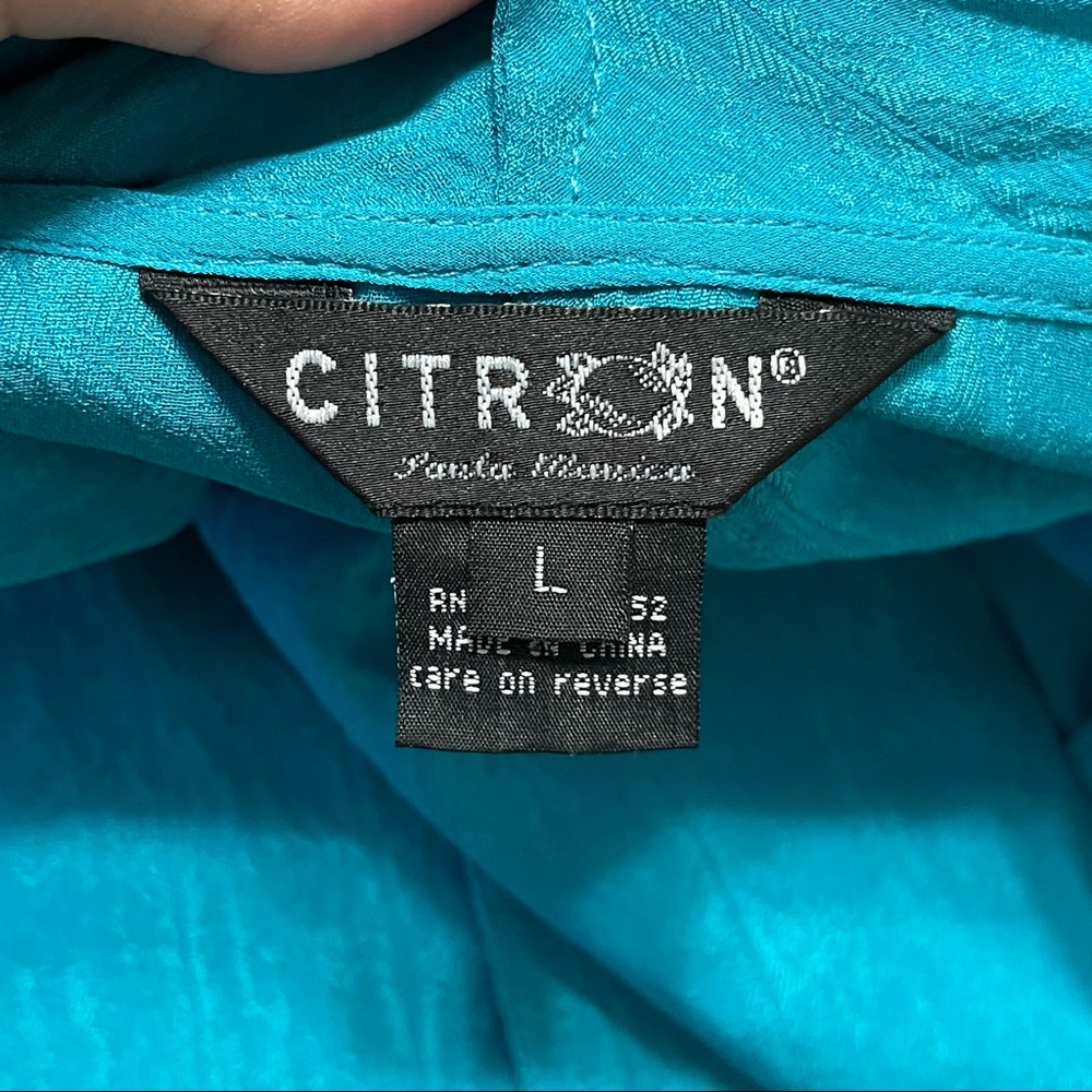 Citron Teal Women's Jacket Kimono Cardigan 100% Silk, Size L - Picture 7 of 8